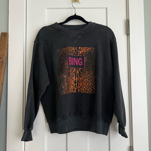 ANINE BING Ramona Leopard Graphic Distressed Sweatshirt Black Pink RARE - Picture 3 of 12
